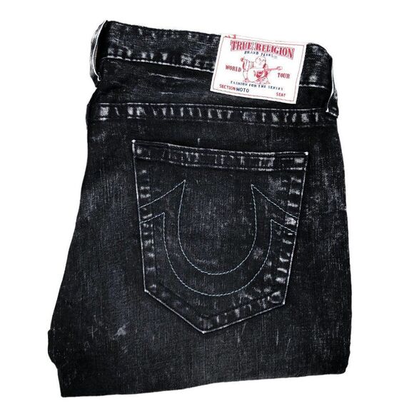 RARE True Religion Jeans Shorts Size 38 MOTO Black T Gray - Picture 1 of 9